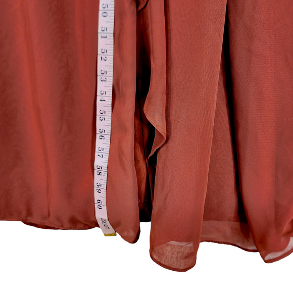 Azazie Halter Maxi Dress sz 10 Women Caramel Burnt Orange Front Slit Ruffle READ - Picture 12 of 12